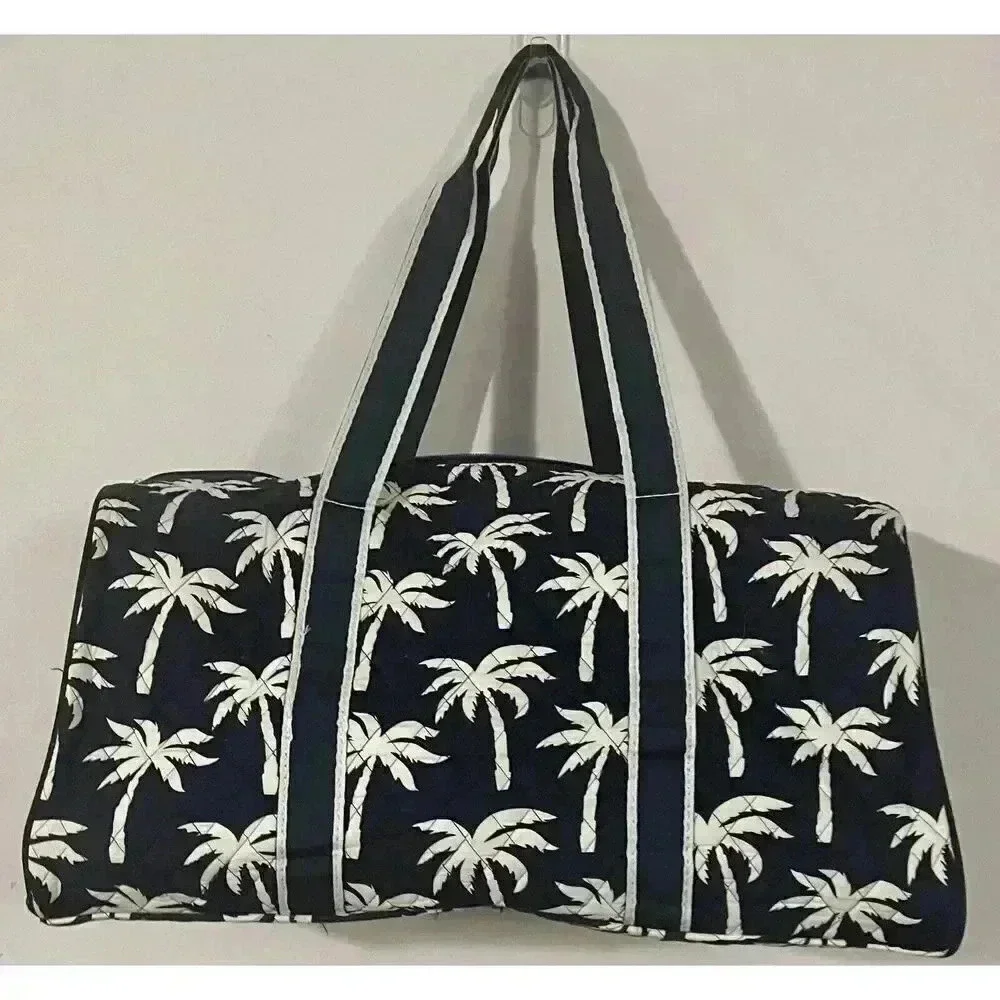 NGIL Quilted Palm Tree Travel Duffel Bag Blue White 21” L x 10 1/4” H x 10”‎ W